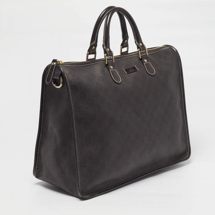 Pre Owned Gucci Joy Dark Brown GG Supreme Canvas Zip Tote