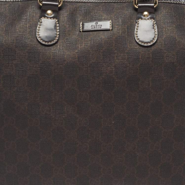 Pre Owned Gucci Joy Dark Brown GG Supreme Canvas Zip Tote