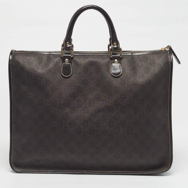 Pre Owned Gucci Joy Dark Brown GG Supreme Canvas Zip Tote