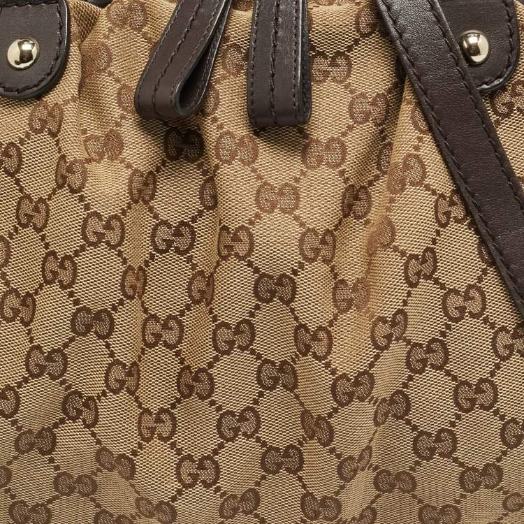 Pre Owned Gucci Sukey Medium Dark Brown/Beige GG Canvas Satchel