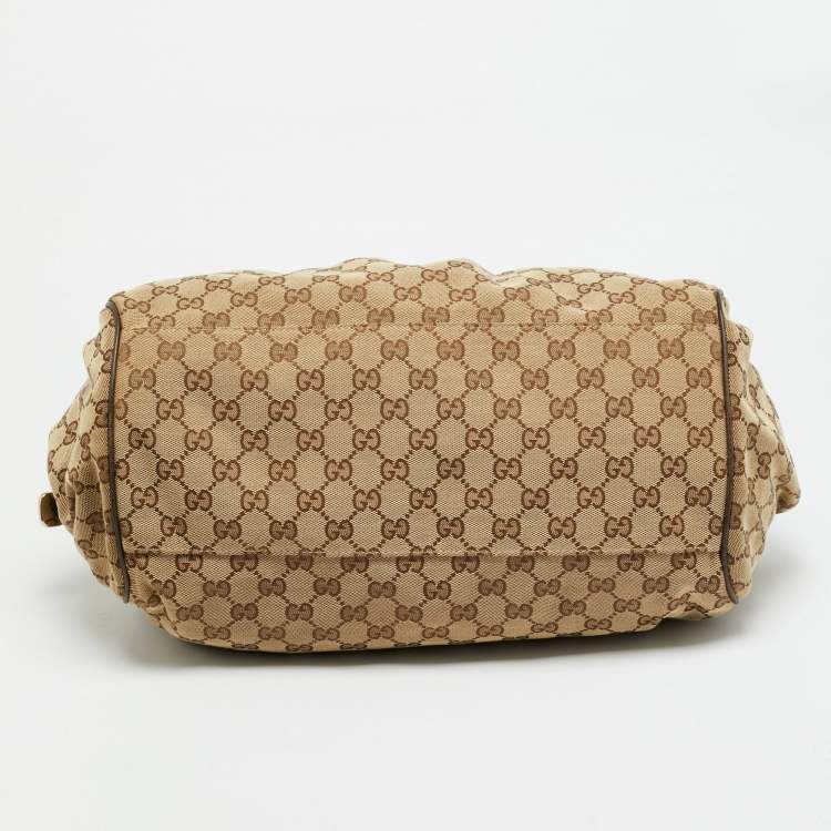 Pre Owned Gucci Sukey Medium Dark Brown/Beige GG Canvas Satchel