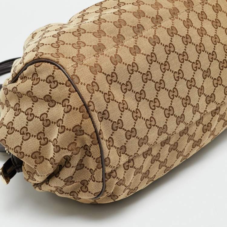 Pre Owned Gucci Sukey Medium Dark Brown/Beige GG Canvas Satchel