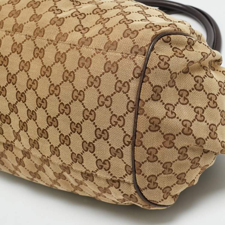 Pre Owned Gucci Sukey Medium Dark Brown/Beige GG Canvas Satchel