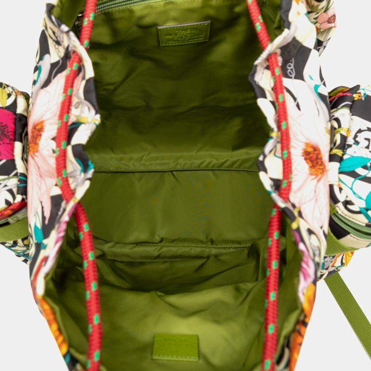 Pre Owned Gucci Green The North Face Floral Multicolor Nylon and Leather Backpack