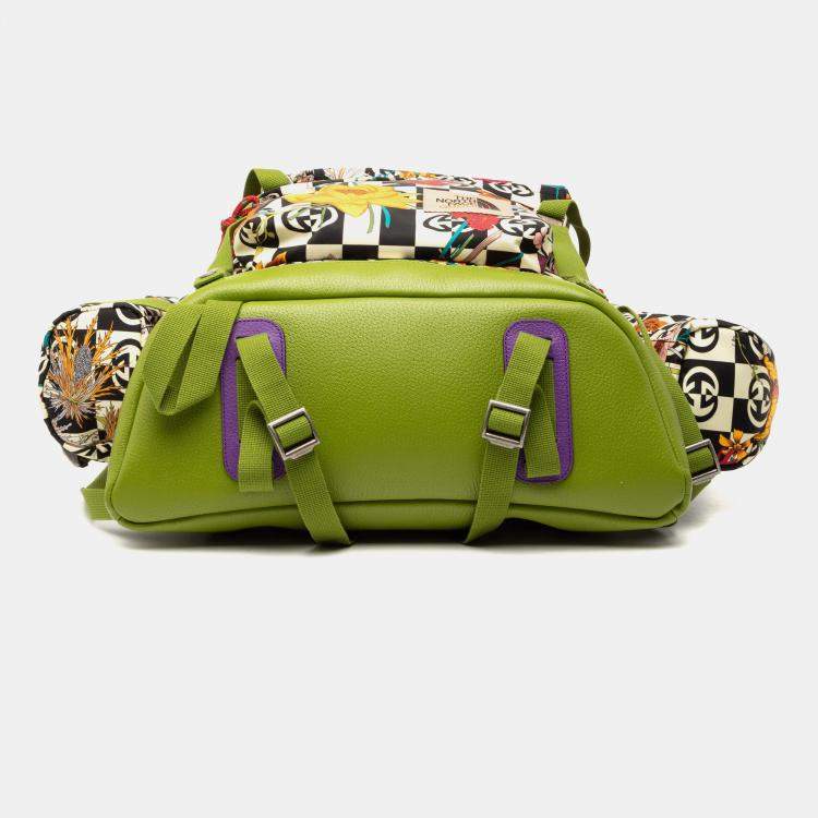 Pre Owned Gucci Green The North Face Floral Multicolor Nylon and Leather Backpack