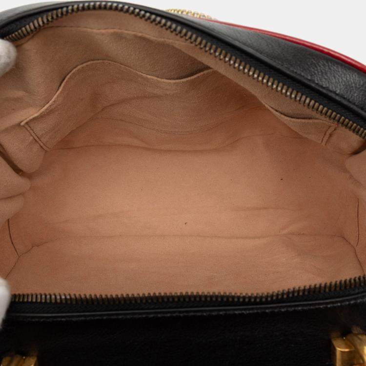 Pre Owned Gucci Black Small GG Marmont Matelasse Diagonal Leather Torchon Bamboo Satchel