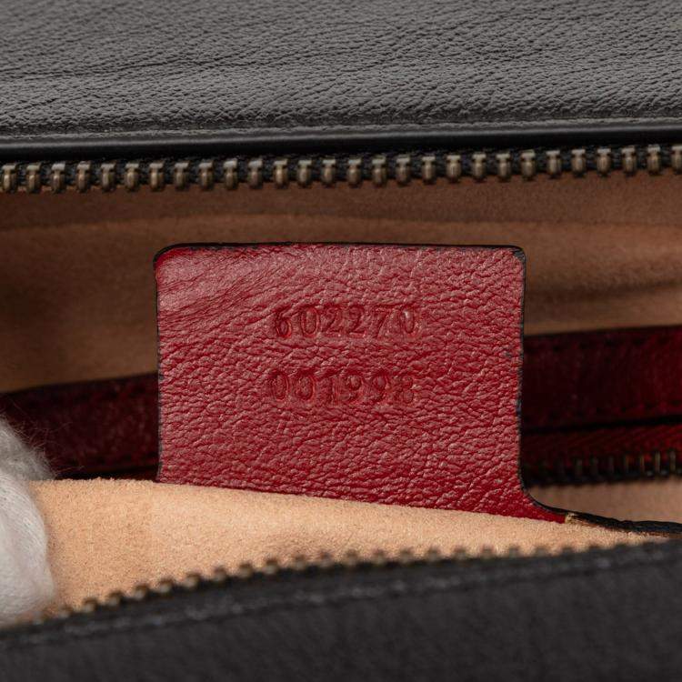 Pre Owned Gucci Black Small GG Marmont Matelasse Diagonal Leather Torchon Bamboo Satchel