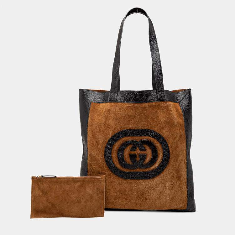 Pre Owned Gucci Brown Large Suede Ophidia Tote