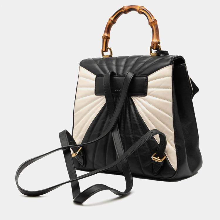 Pre Owned Gucci Black White Bicolor Calfskin Bamboo Trapuntata Queen Margaret Backpack