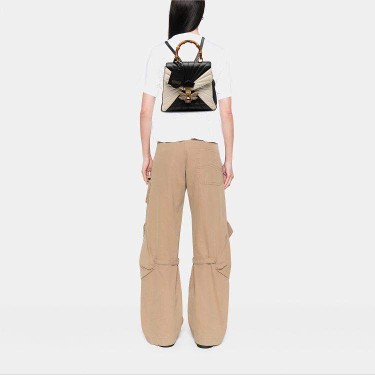 Pre Owned Gucci Black White Bicolor Calfskin Bamboo Trapuntata Queen Margaret Backpack