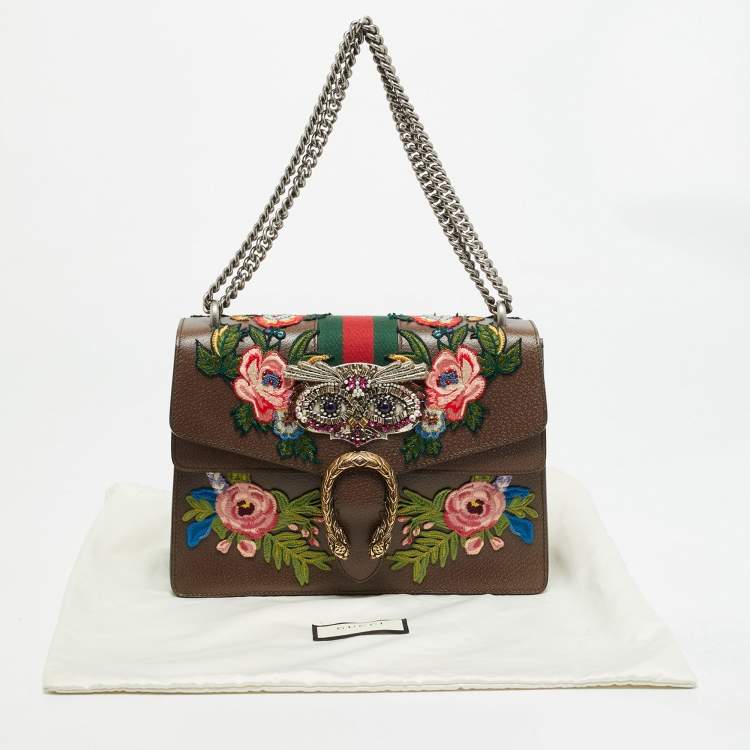 Pre Owned Gucci Owl Embroidered Dionysus Medium GG Supreme Canvas Shoulder Bag