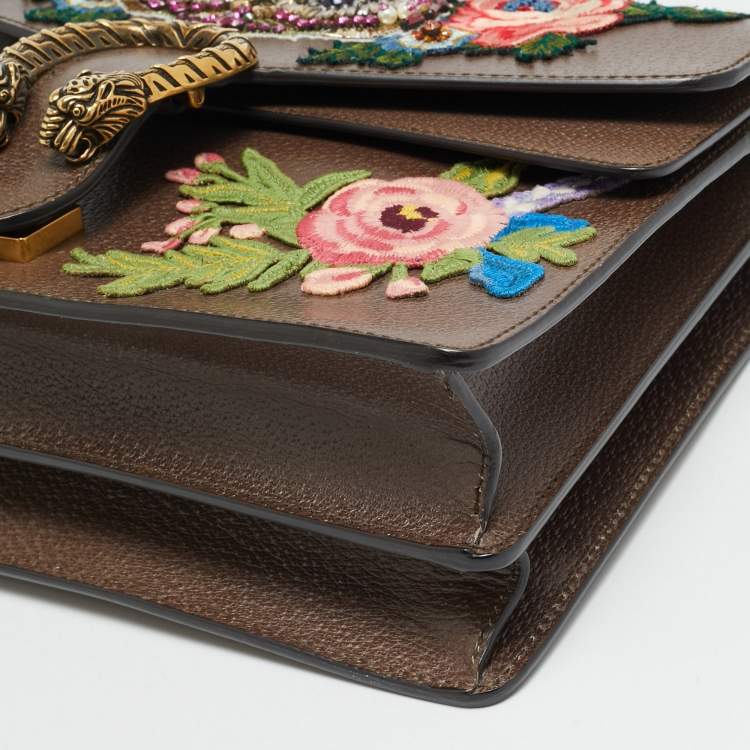 Pre Owned Gucci Owl Embroidered Dionysus Medium GG Supreme Canvas Shoulder Bag
