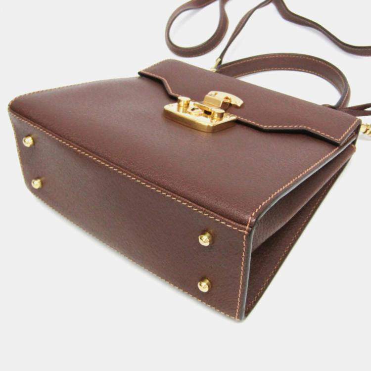 Pre Owned Gucci Lady Rock Brown Leather Handbag Shoulder Bag 