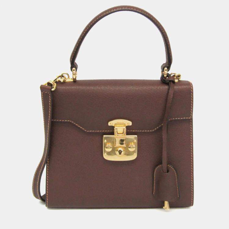 Pre Owned Gucci Lady Rock Brown Leather Handbag Shoulder Bag 
