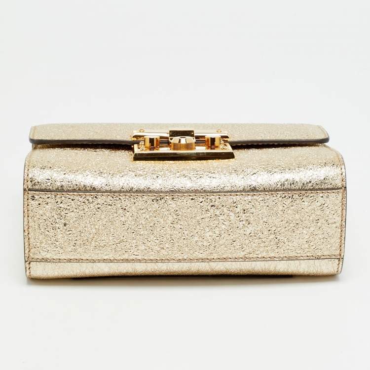 Pre Owned Gucci Padlock Small Gold Crinkled Leather Shoulder Bag