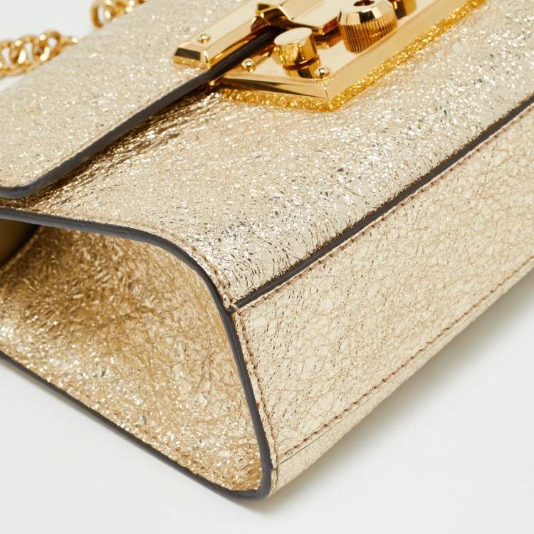 Pre Owned Gucci Padlock Small Gold Crinkled Leather Shoulder Bag