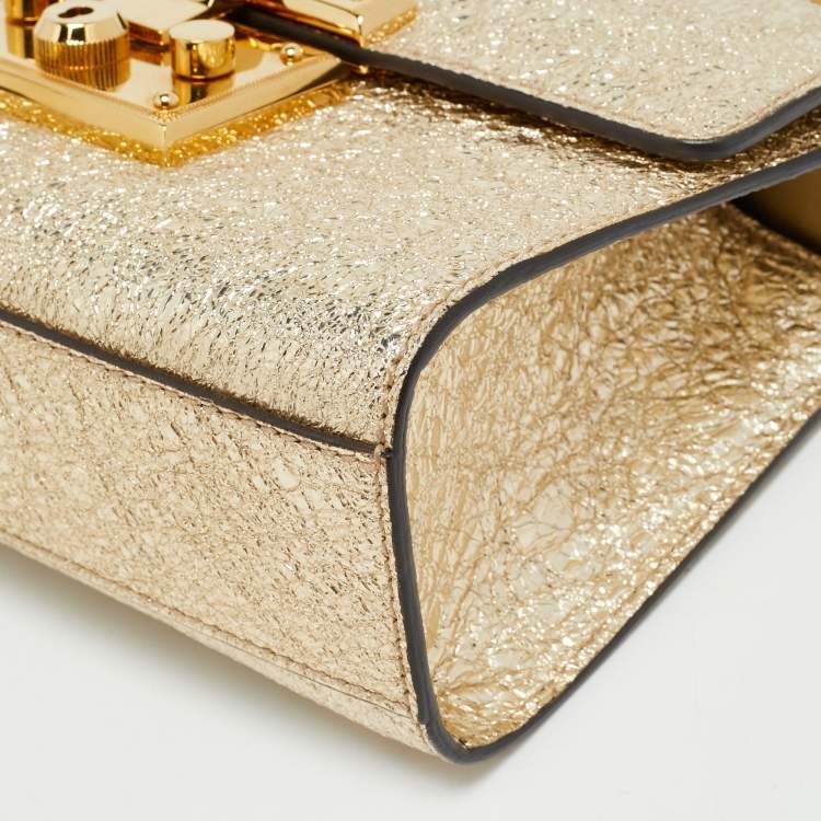 Pre Owned Gucci Padlock Small Gold Crinkled Leather Shoulder Bag