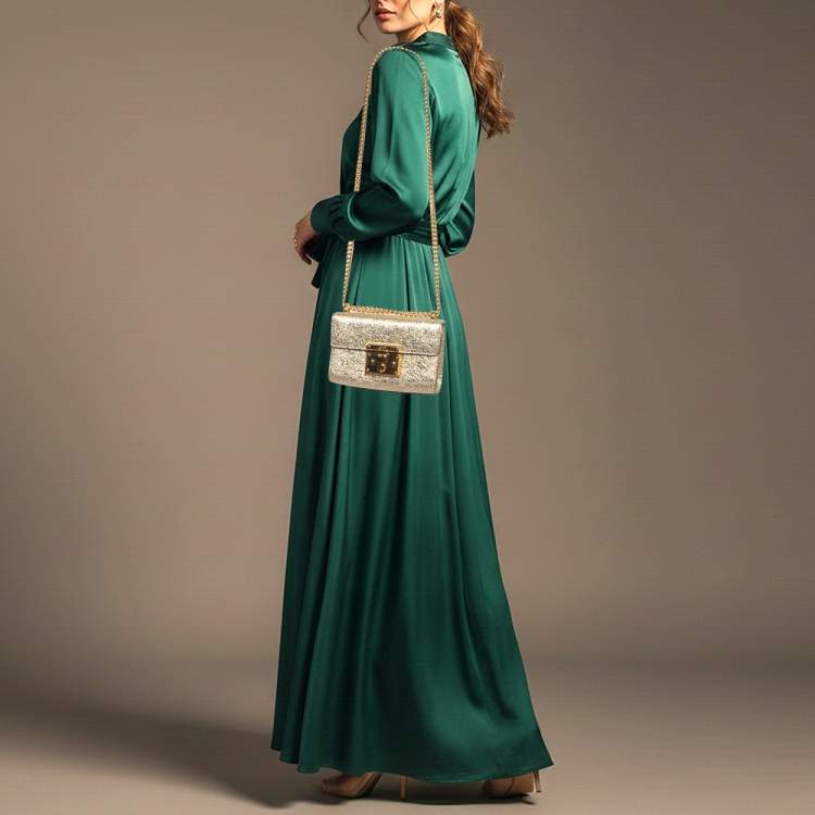 Pre Owned Gucci Padlock Small Gold Crinkled Leather Shoulder Bag