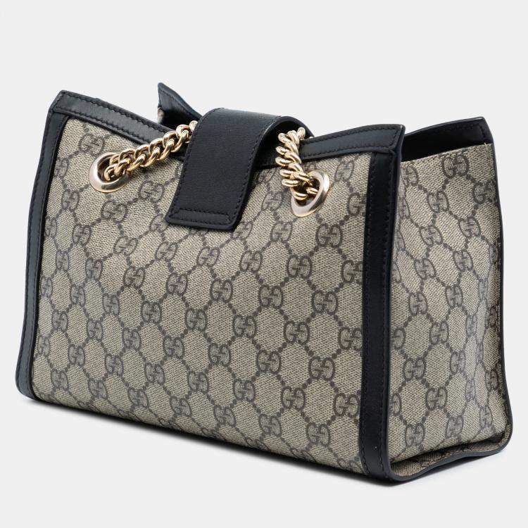 Pre Owned Gucci Black Brown Small GG Supreme Padlock Tote