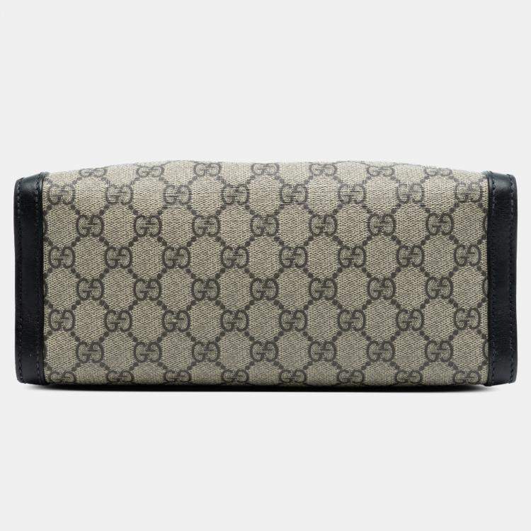 Pre Owned Gucci Black Brown Small GG Supreme Padlock Tote