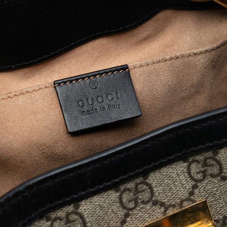 Pre Owned Gucci Black Brown Small GG Supreme Padlock Tote
