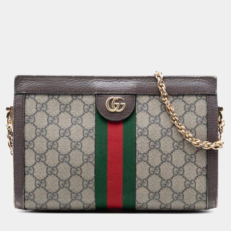 Pre Owned Gucci Brown Small GG Supreme Web Ophidia Chain Crossbody