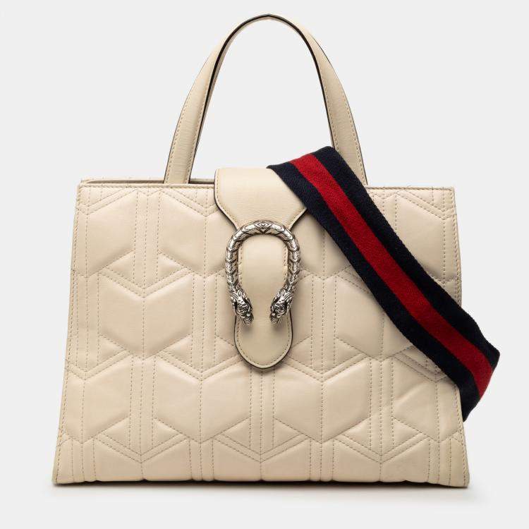 Pre Owned Gucci White Quilted Leather Dionysus Web Satchel