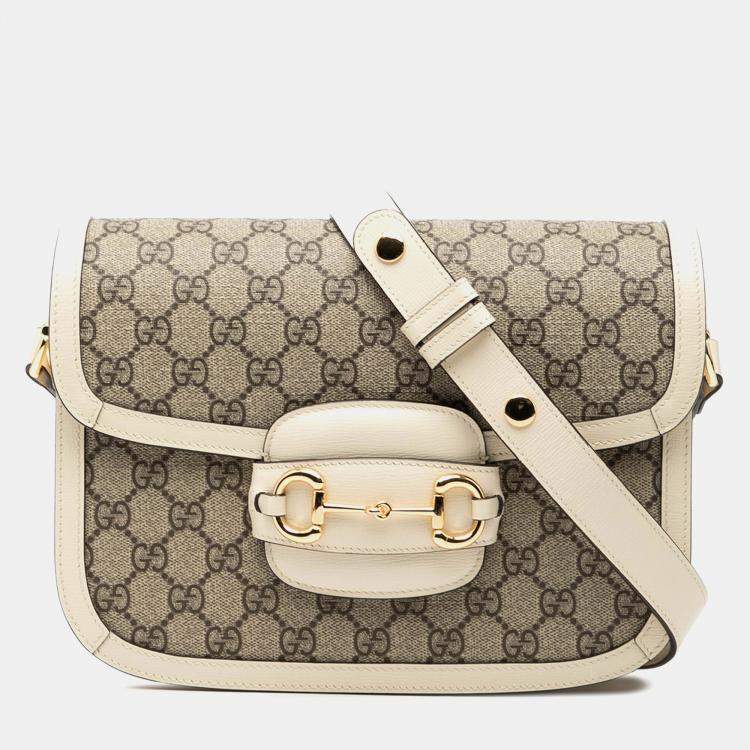 Pre Owned Gucci Brown Medium GG Supreme Horsebit 1955 Shoulder Bag