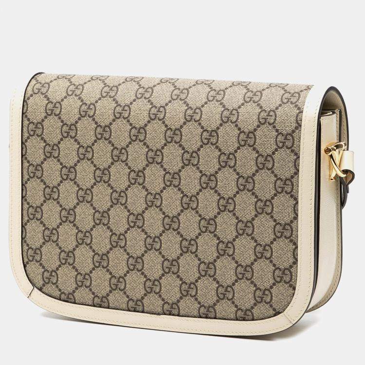 Pre Owned Gucci Brown Medium GG Supreme Horsebit 1955 Shoulder Bag