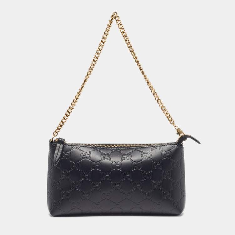 Pre Owned Gucci Black Guccissima Leather Chain Pochette