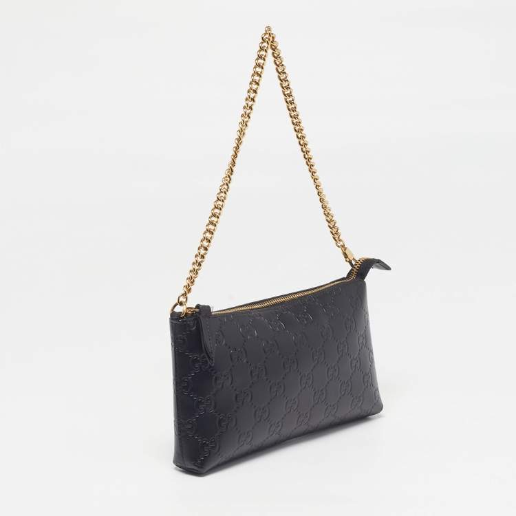 Pre Owned Gucci Black Guccissima Leather Chain Pochette
