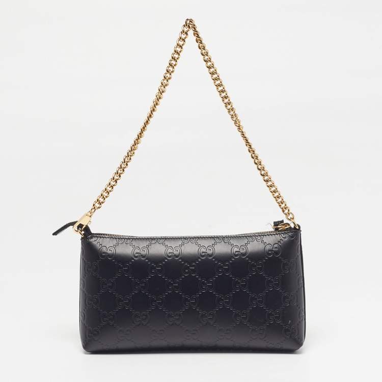 Pre Owned Gucci Black Guccissima Leather Chain Pochette