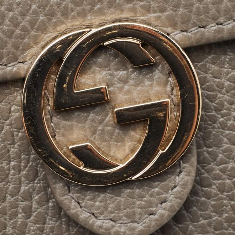 Pre Owned Gucci Interlocking G Grey Leather Wallet on Chain