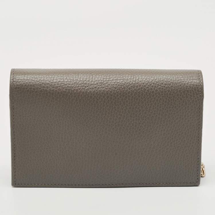 Pre Owned Gucci Interlocking G Grey Leather Wallet on Chain
