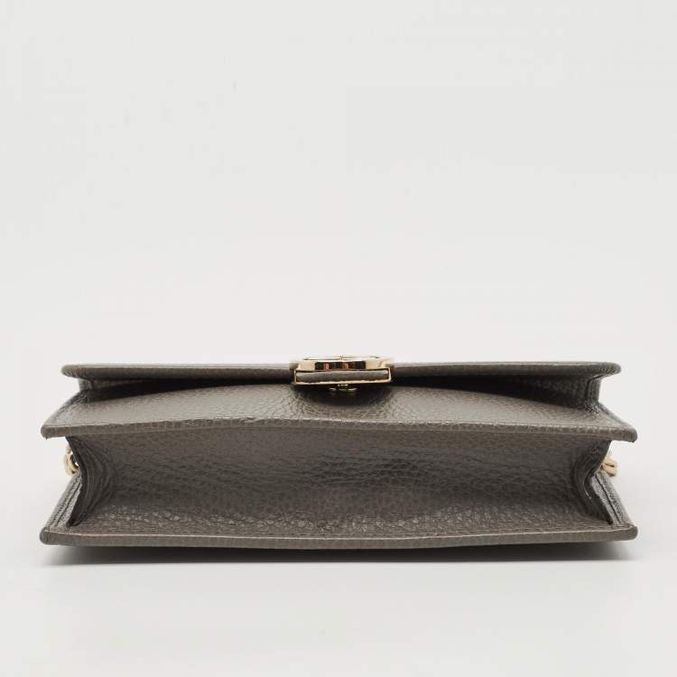 Pre Owned Gucci Interlocking G Grey Leather Wallet on Chain