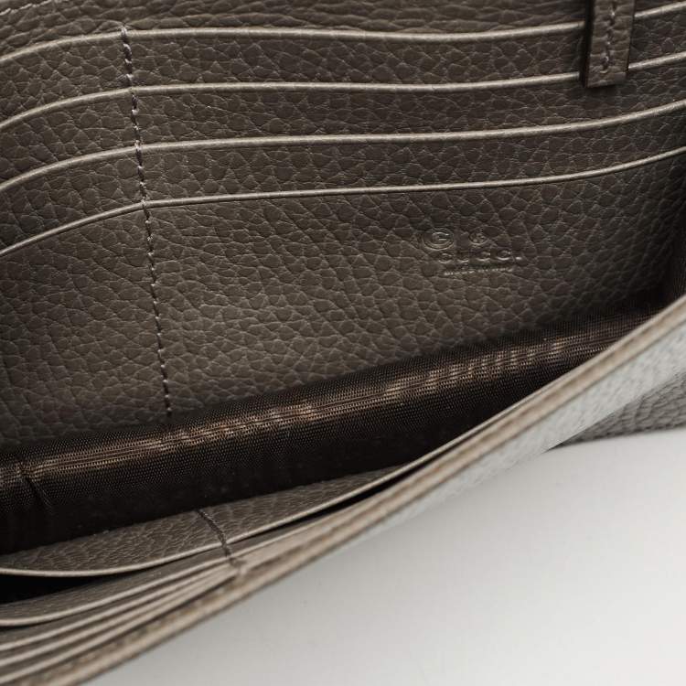 Pre Owned Gucci Interlocking G Grey Leather Wallet on Chain