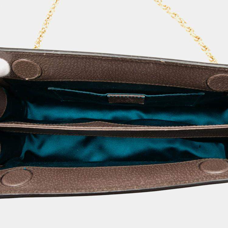 Pre Owned Gucci Brown Small GG Supreme Web Ophidia Chain Crossbody