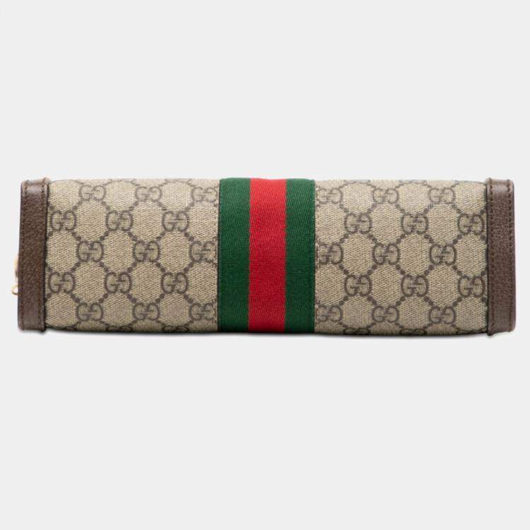 Pre Owned Gucci Brown Small GG Supreme Web Ophidia Chain Crossbody