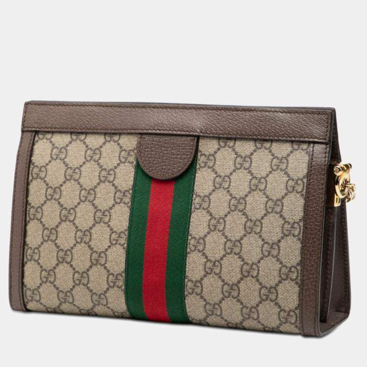 Pre Owned Gucci Brown Small GG Supreme Web Ophidia Chain Crossbody