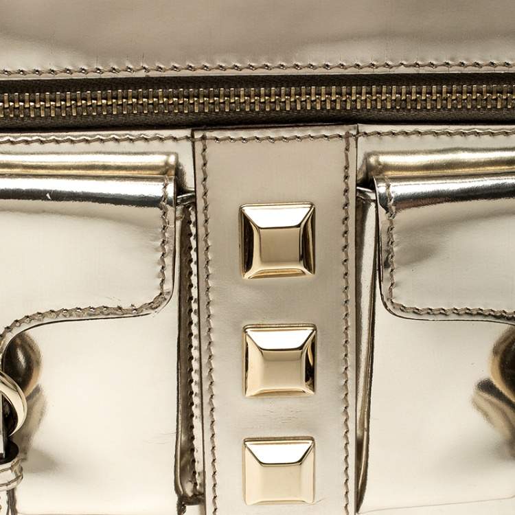 Pre Owned Gucci Light Gold Patent Leather Studded Evening Wristlet