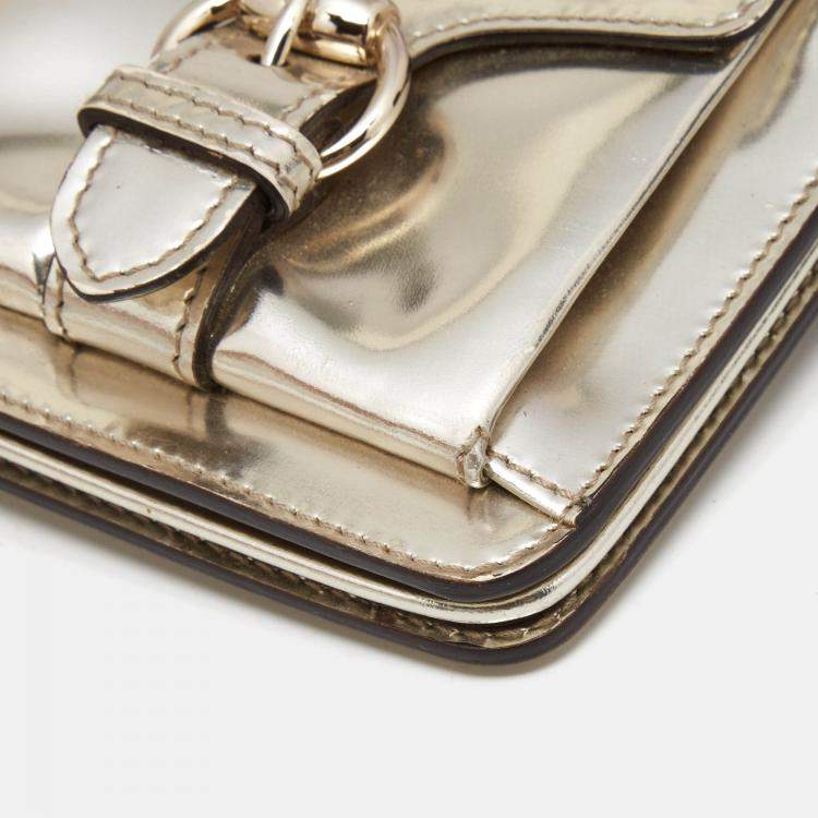 Pre Owned Gucci Light Gold Patent Leather Studded Evening Wristlet