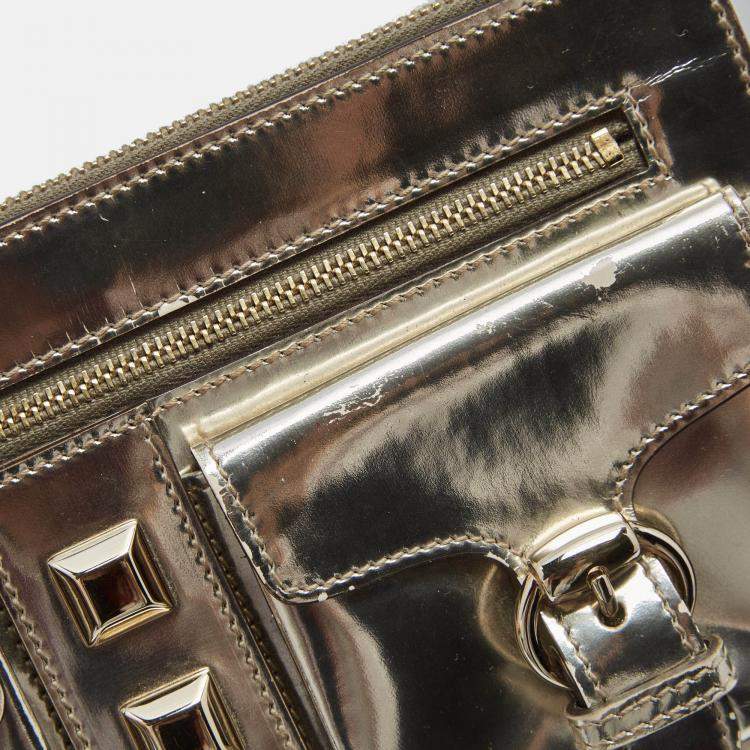 Pre Owned Gucci Light Gold Patent Leather Studded Evening Wristlet