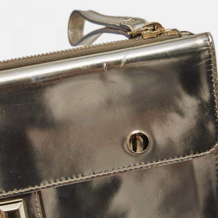 Pre Owned Gucci Light Gold Patent Leather Studded Evening Wristlet