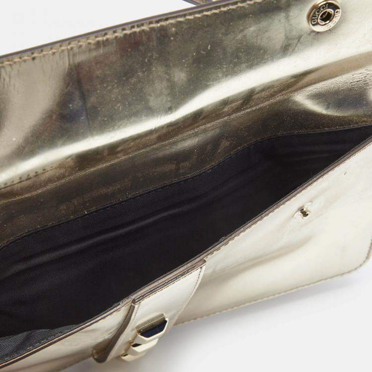 Pre Owned Gucci Light Gold Patent Leather Studded Evening Wristlet