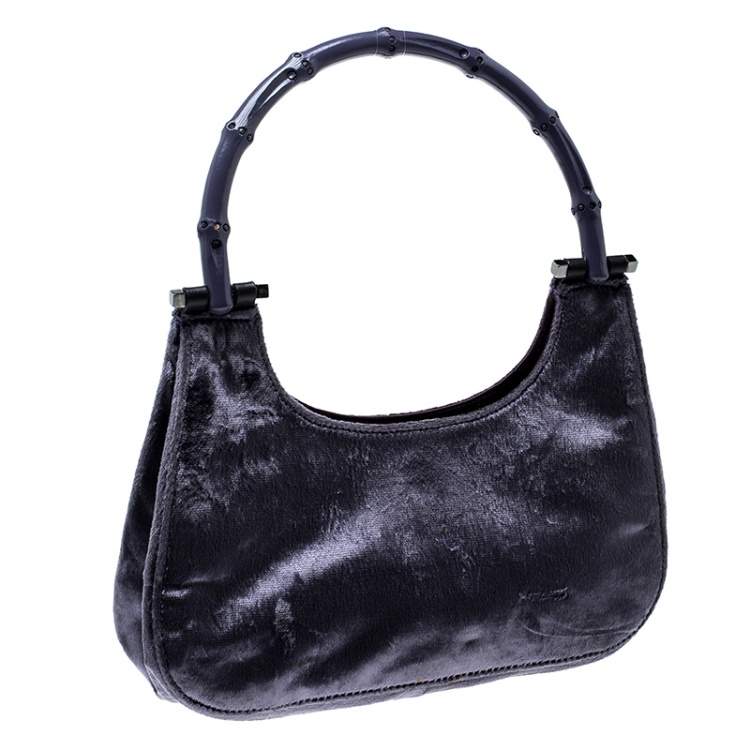Pre Owned Gucci Purple Velvet Bamboo Top Handle Bag