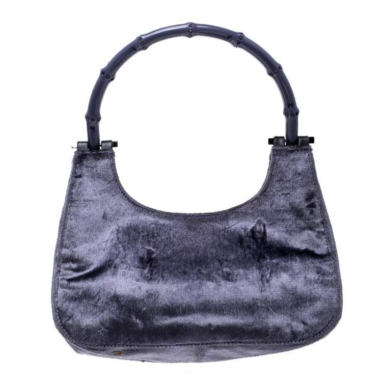 Pre Owned Gucci Purple Velvet Bamboo Top Handle Bag