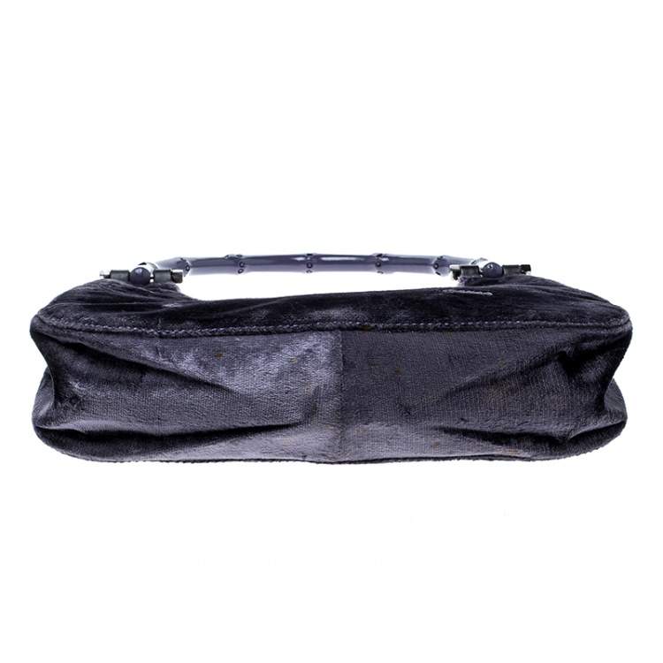 Pre Owned Gucci Purple Velvet Bamboo Top Handle Bag