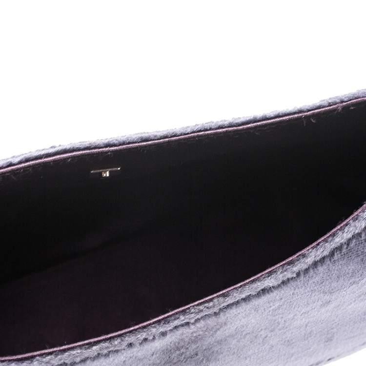 Pre Owned Gucci Purple Velvet Bamboo Top Handle Bag