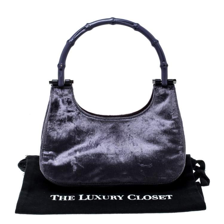 Pre Owned Gucci Purple Velvet Bamboo Top Handle Bag