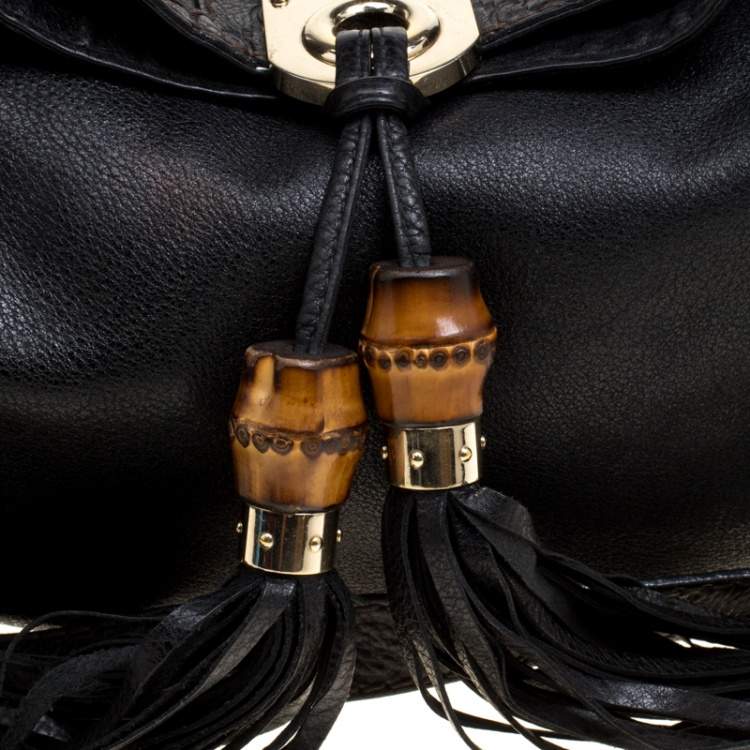 Pre Owned Gucci Black Leather Medium Indy Top Handle Bag